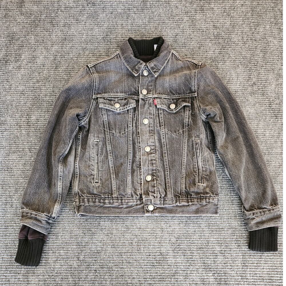 Vintage Levis Youth Medium Trucker Jacket Knit Collar & Cuffs 100% Cotton - Picture 2 of 11